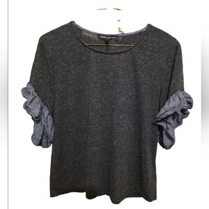 Supply & Demand Gray & Blue Ruffled Short Sleeve Casual T-Shirt Size Small